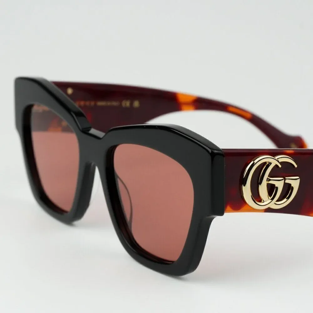 NEW Gucci GG1422S 005 Black Havana Rust Square Women Sunglasses GG 1422S